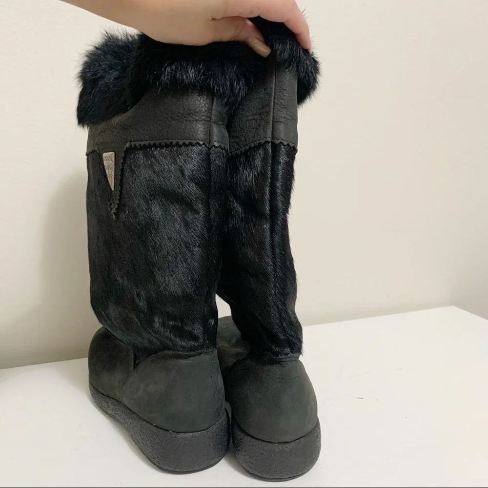 Sorel Black Calf Hair Tall Boots fur 9.5‎ vintage